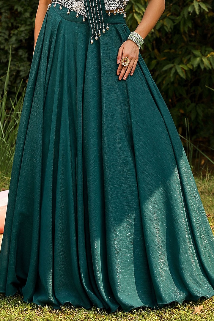 Green Organza & Wire Lurex Skirt Set by Ajiesh Oberoi at Pernia's Pop Up Shop