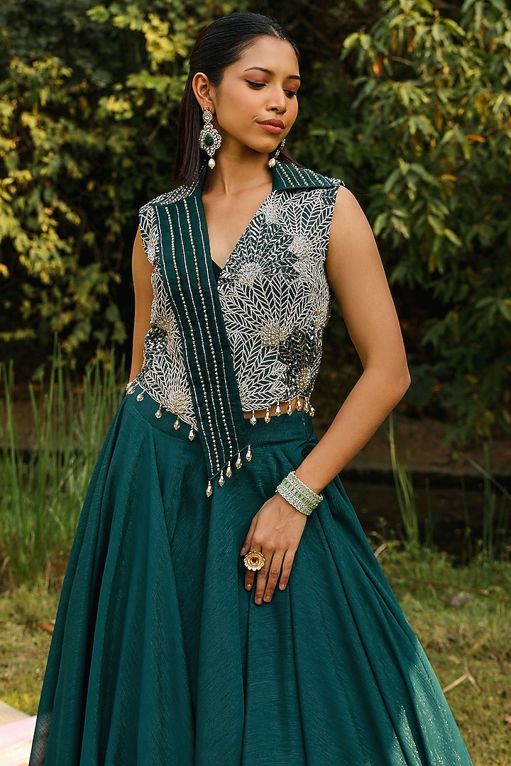 Green Organza & Wire Lurex Skirt Set by Ajiesh Oberoi at Pernia's Pop Up Shop