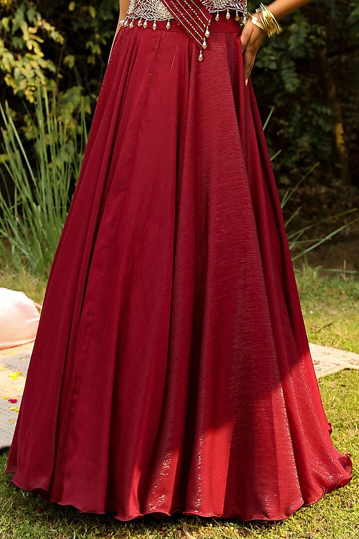 Wine Organza & Wire Lurex Skirt Set by Ajiesh Oberoi at Pernia's Pop Up Shop