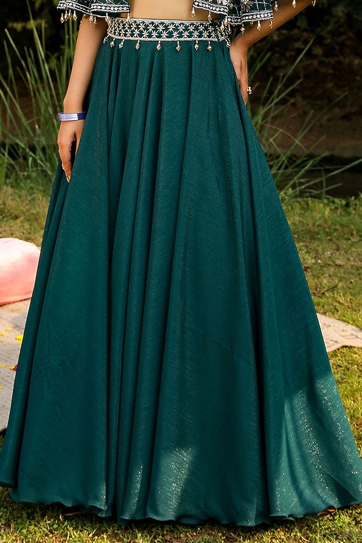 Green Organza & Wire Lurex Wedding Lehenga Set by Ajiesh Oberoi at Pernia's Pop Up Shop