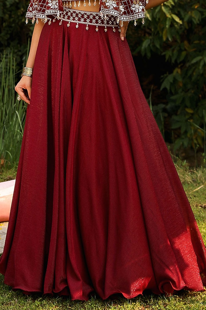 Wine Organza & Wire Lurex Wedding Lehenga Set by Ajiesh Oberoi at Pernia's Pop Up Shop