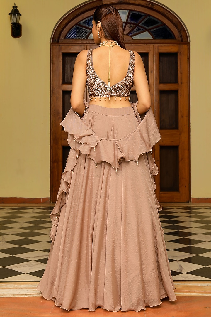 Skin-Colored Organza & Wire Lurex Wedding Lehenga Set by Ajiesh Oberoi at Pernia's Pop Up Shop