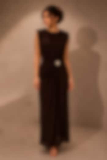 Brown Soft Stretch Jersey Metallic Embellished Summer Dress by Ajiesh Oberoi at Pernia's Pop Up Shop