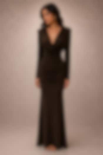 Brown Soft Stretch Jersey Gown by Ajiesh Oberoi at Pernia's Pop Up Shop