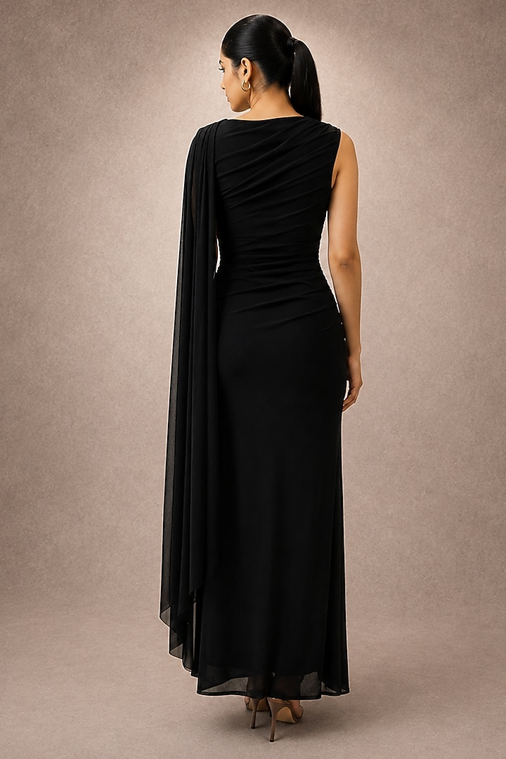 Black Soft Stretch Jersey Draped Jumpsuit by Ajiesh Oberoi at Pernia's Pop Up Shop