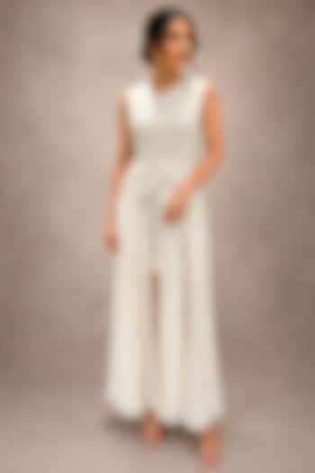 White Soft Stretch Jersey Pleated Maxi Summer Dress by Ajiesh Oberoi at Pernia's Pop Up Shop