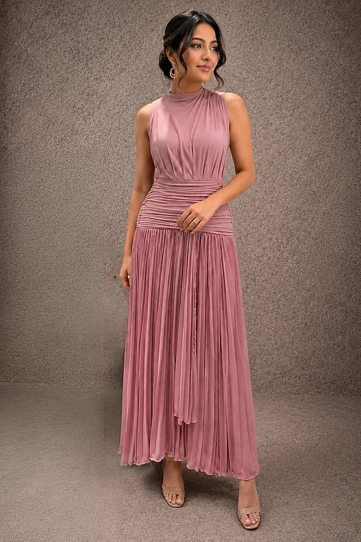 Lilac Soft Stretch Jersey Pleated Maxi Summer Dress by Ajiesh Oberoi at Pernia's Pop Up Shop