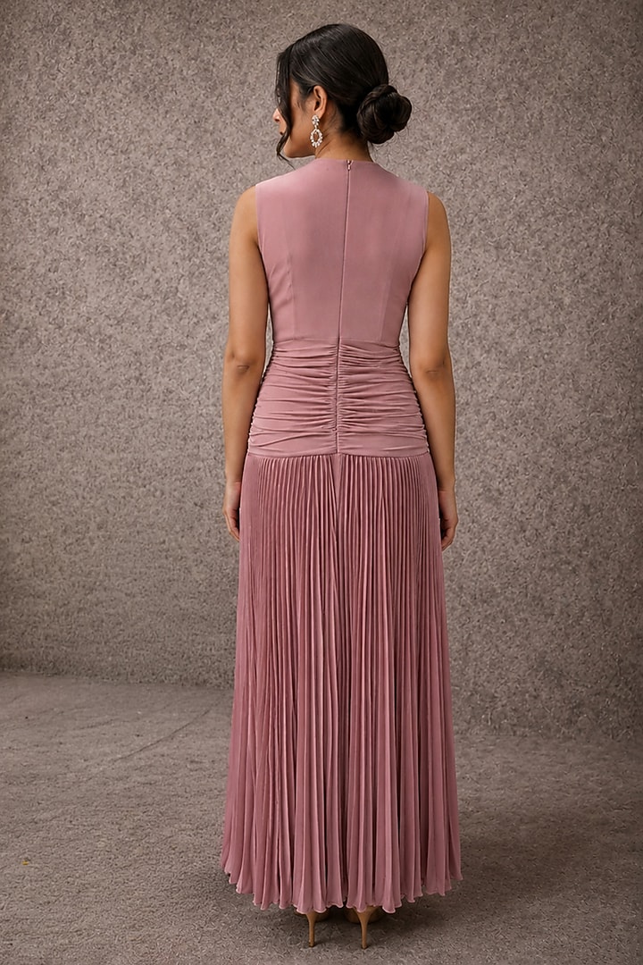 Lilac Soft Stretch Jersey Pleated Maxi Summer Dress by Ajiesh Oberoi at Pernia's Pop Up Shop