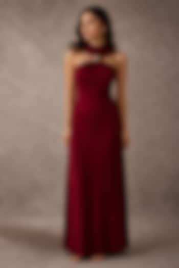 Burgundy Soft Stretch Jersey Maxi Summer Dress by Ajiesh Oberoi at Pernia's Pop Up Shop