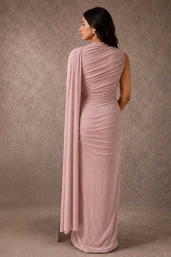 Lilac Soft Stretch Jersey Ruched Gown by Ajiesh Oberoi at Pernia's Pop Up Shop