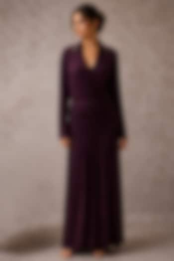 Purple Soft Stretch Jersey Draped Gown by Ajiesh Oberoi at Pernia's Pop Up Shop