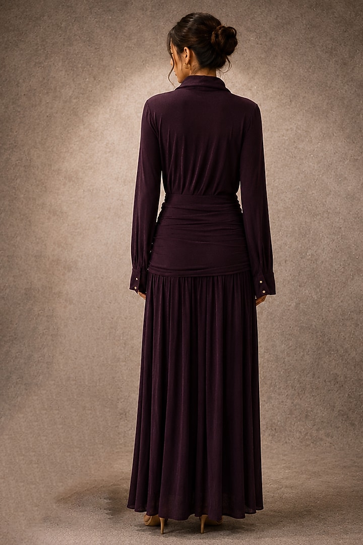 Purple Soft Stretch Jersey Draped Gown by Ajiesh Oberoi at Pernia's Pop Up Shop