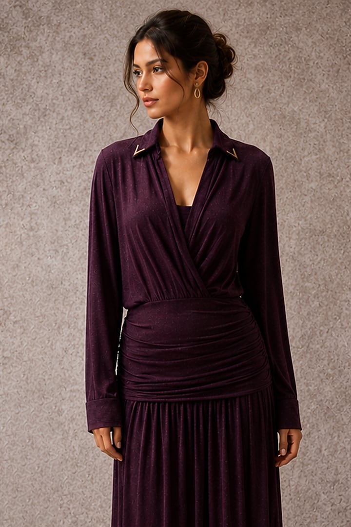 Purple Soft Stretch Jersey Draped Gown by Ajiesh Oberoi at Pernia's Pop Up Shop