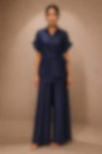 Navy Tencel Blend Co-Ord Set by Ajiesh Oberoi at Pernia's Pop Up Shop