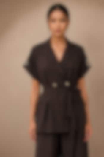 Chocolate Brown Tencel Blend Co-Ord Set by Ajiesh Oberoi at Pernia's Pop Up Shop