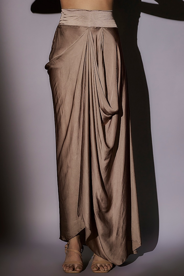 Skin-Brown Lurex & Satin Hand Embroidered Cape Set by Ajiesh Oberoi at Pernia's Pop Up Shop