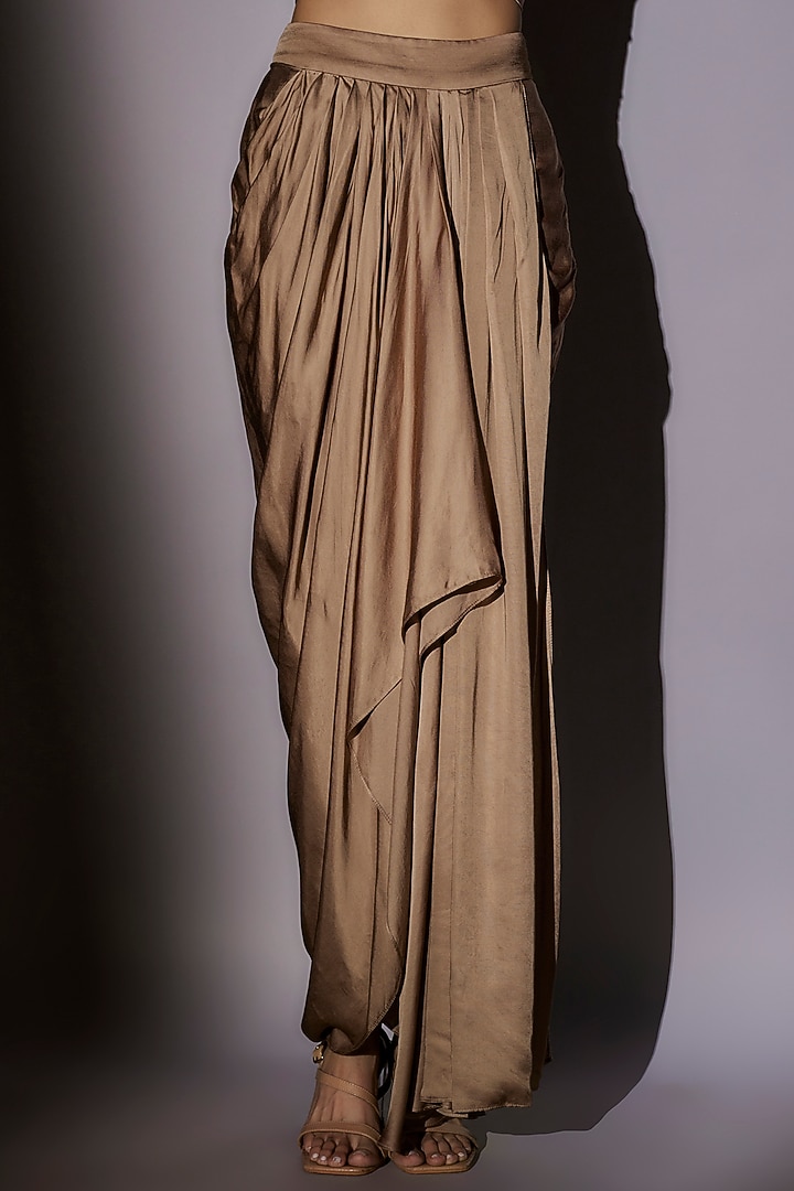 Skin-Brown Lycra Satin Pick-Up Skirt Set by Ajiesh Oberoi at Pernia's Pop Up Shop