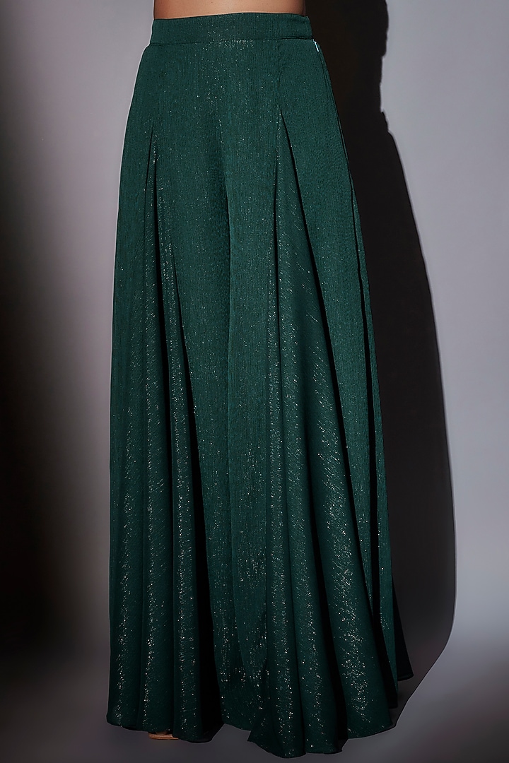 Green Lycra Satin Pick-Up Skirt Set by Ajiesh Oberoi at Pernia's Pop Up Shop