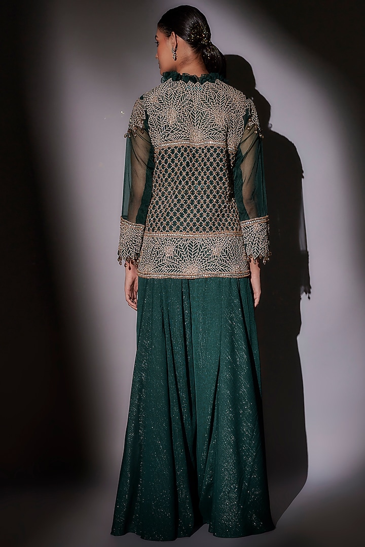 Green Organza Embroidered Jacket Set by Ajiesh Oberoi at Pernia's Pop Up Shop