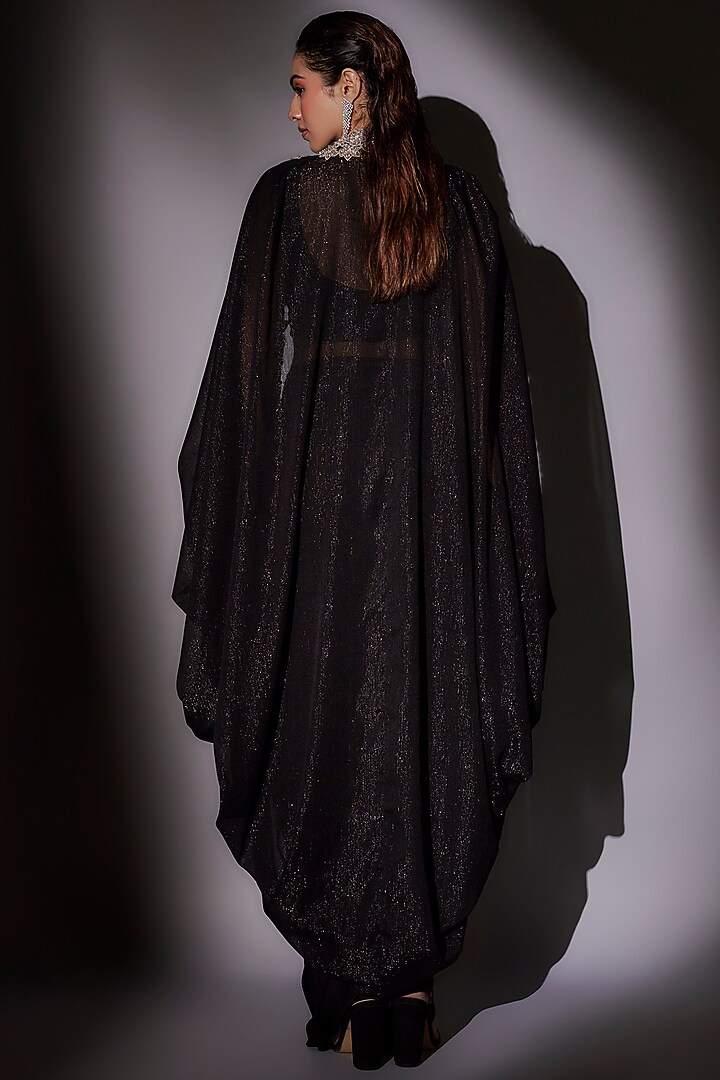 Black Lurex & Satin Hand Embroidered Cape Set by Ajiesh Oberoi at Pernia's Pop Up Shop