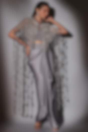 Grey Organza Crystal Cape Set by Ajiesh Oberoi at Pernia's Pop Up Shop