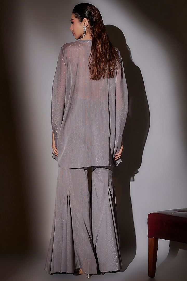 Grey Lurex & Satin Embroidered Sheer Cape Set by Ajiesh Oberoi at Pernia's Pop Up Shop