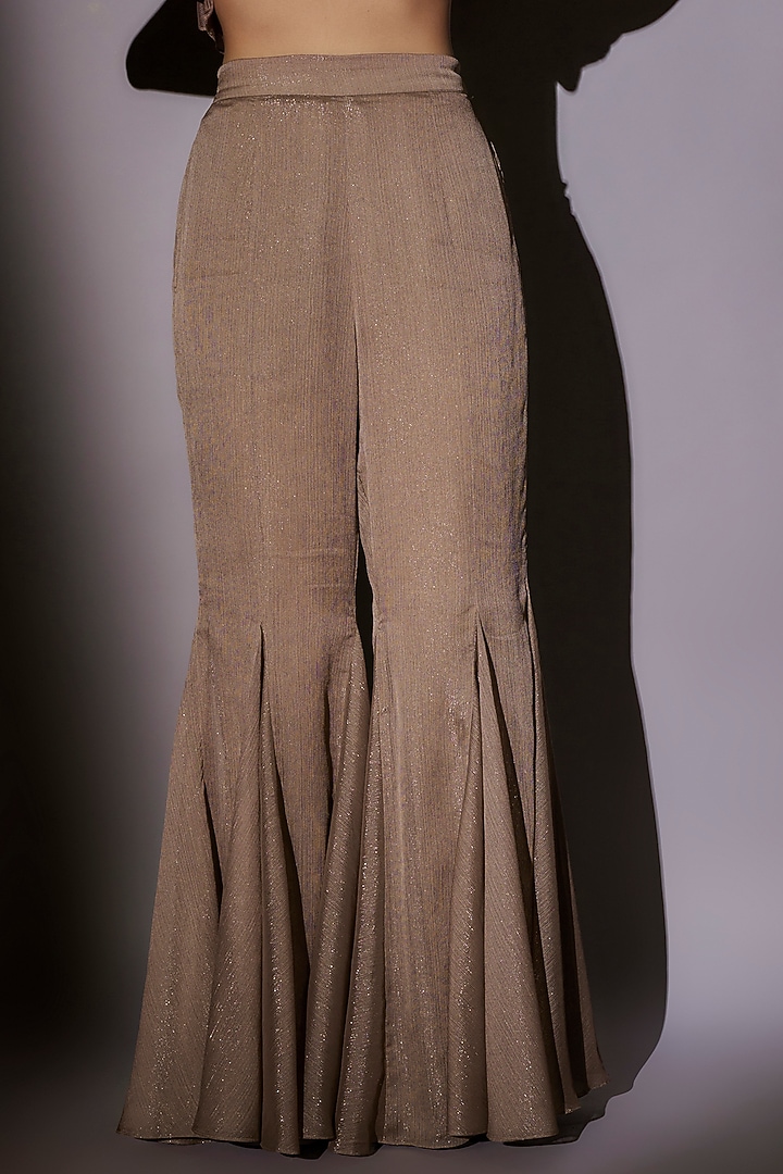 Skin-Brown Lurex & Satin Embroidered Sheer Cape Set by Ajiesh Oberoi at Pernia's Pop Up Shop
