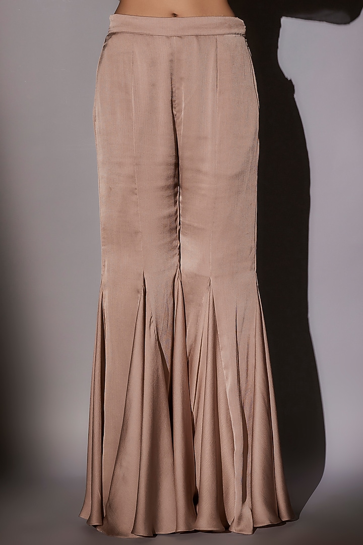 Skin-Brown Satin Chiffon Short Kaftan Set by Ajiesh Oberoi at Pernia's Pop Up Shop