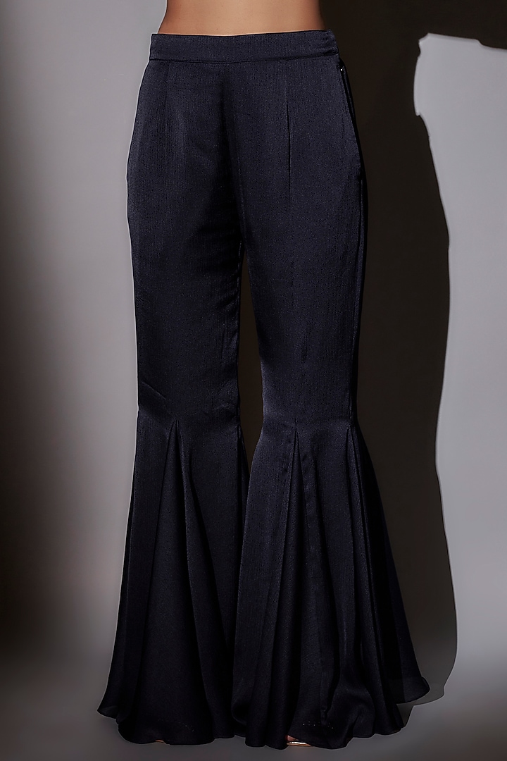 Navy Blue Satin Chiffon Short Kaftan Set by Ajiesh Oberoi at Pernia's Pop Up Shop