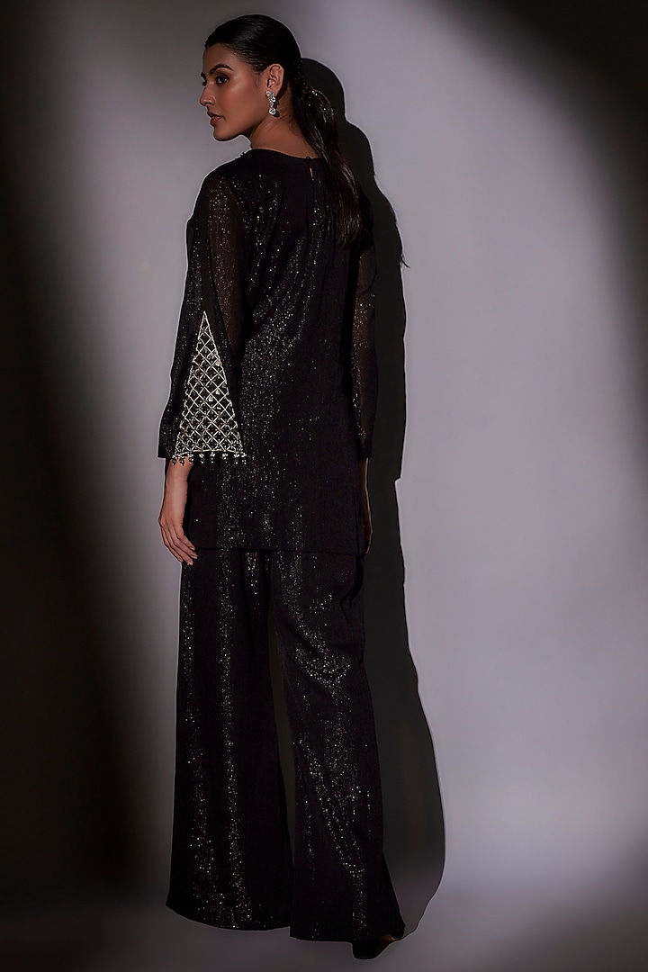 Black Lurex Embroidered Co-Ord Set by Ajiesh Oberoi at Pernia's Pop Up Shop