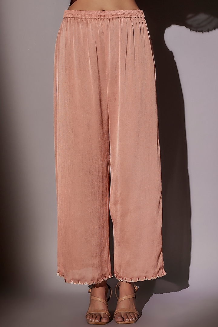 Peach Satin Chiffon Embroidered Kaftan Set by Ajiesh Oberoi at Pernia's Pop Up Shop
