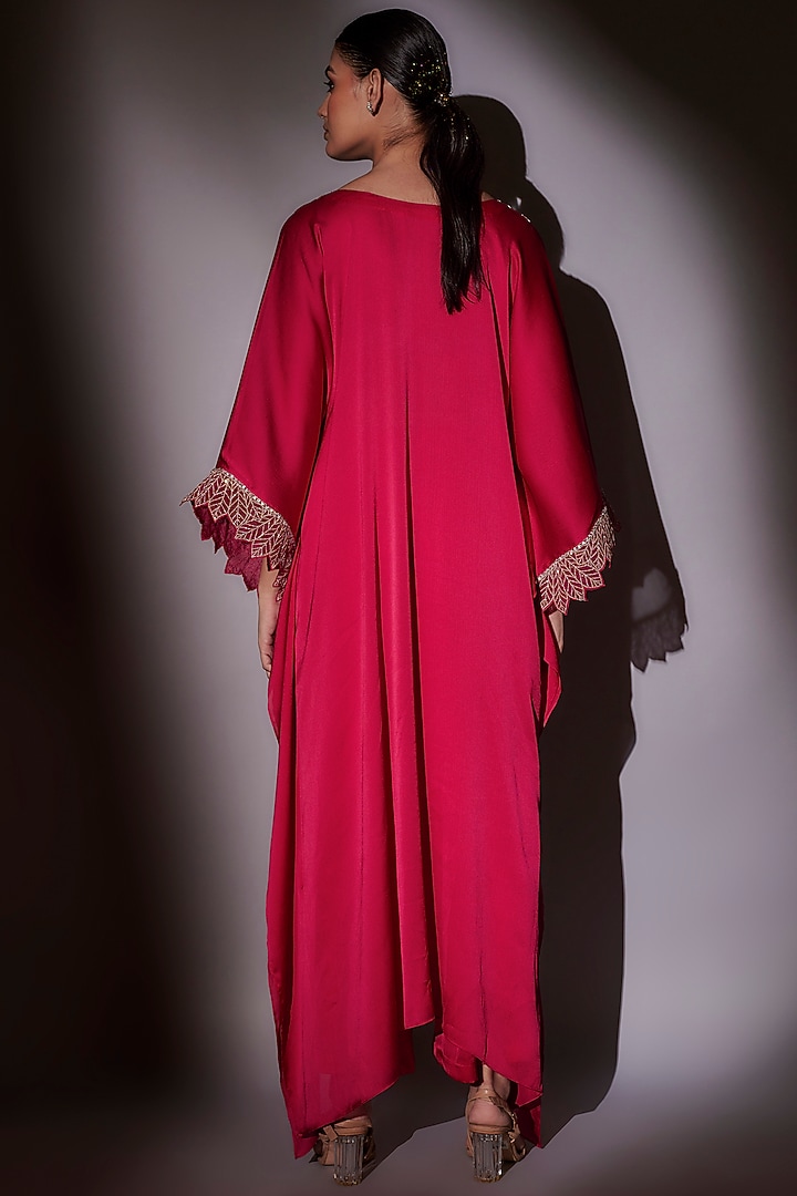 Rani Pink Satin Chiffon Embroidered Kaftan Set by Ajiesh Oberoi at Pernia's Pop Up Shop