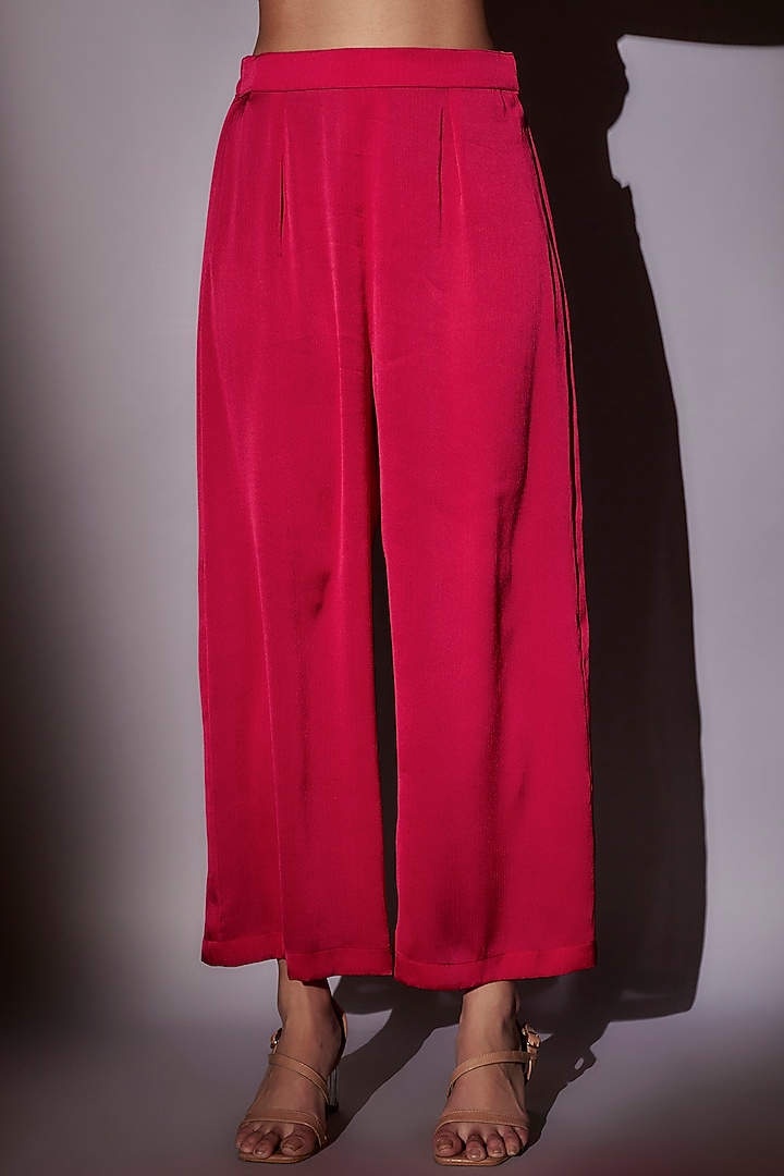 Rani Pink Satin Chiffon Embroidered Kaftan Set by Ajiesh Oberoi at Pernia's Pop Up Shop