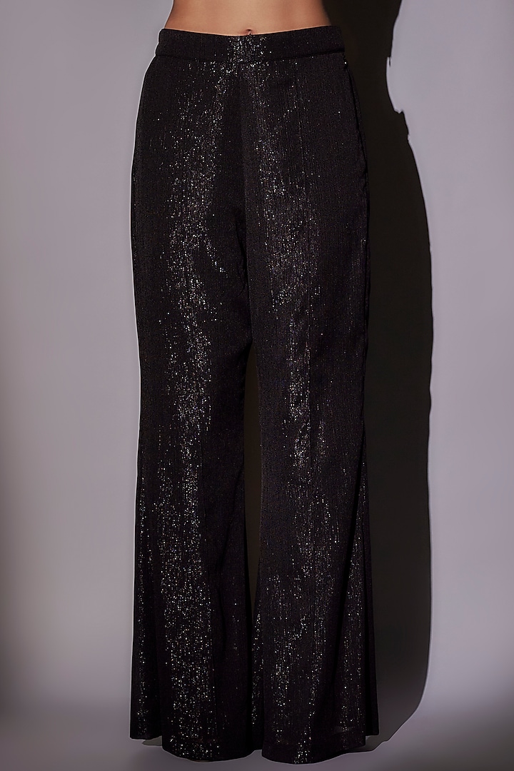 Black Lurex Hand Embroidered Long Jacket Set by Ajiesh Oberoi at Pernia's Pop Up Shop