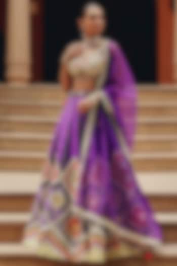 Purple Organza & Silk Blend Mirror Embellished Wedding Lehenga Set by Ajiesh Oberoi at Pernia's Pop Up Shop