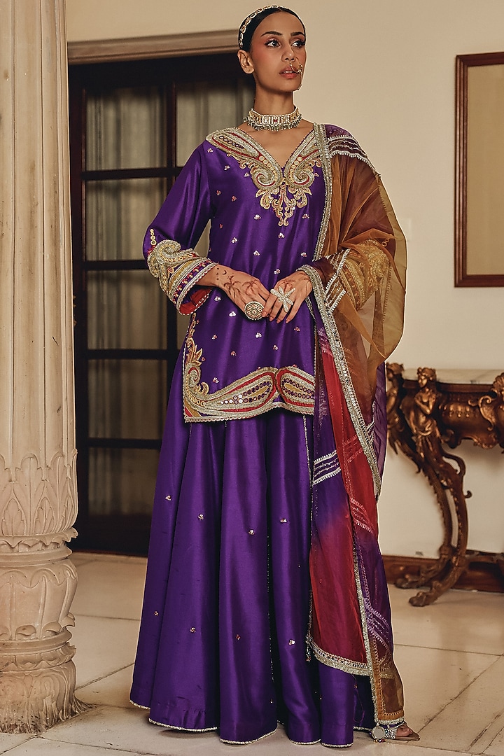 Royal Purple Tissue & Silk Blend Gharara Set by Ajiesh Oberoi at Pernia's Pop Up Shop