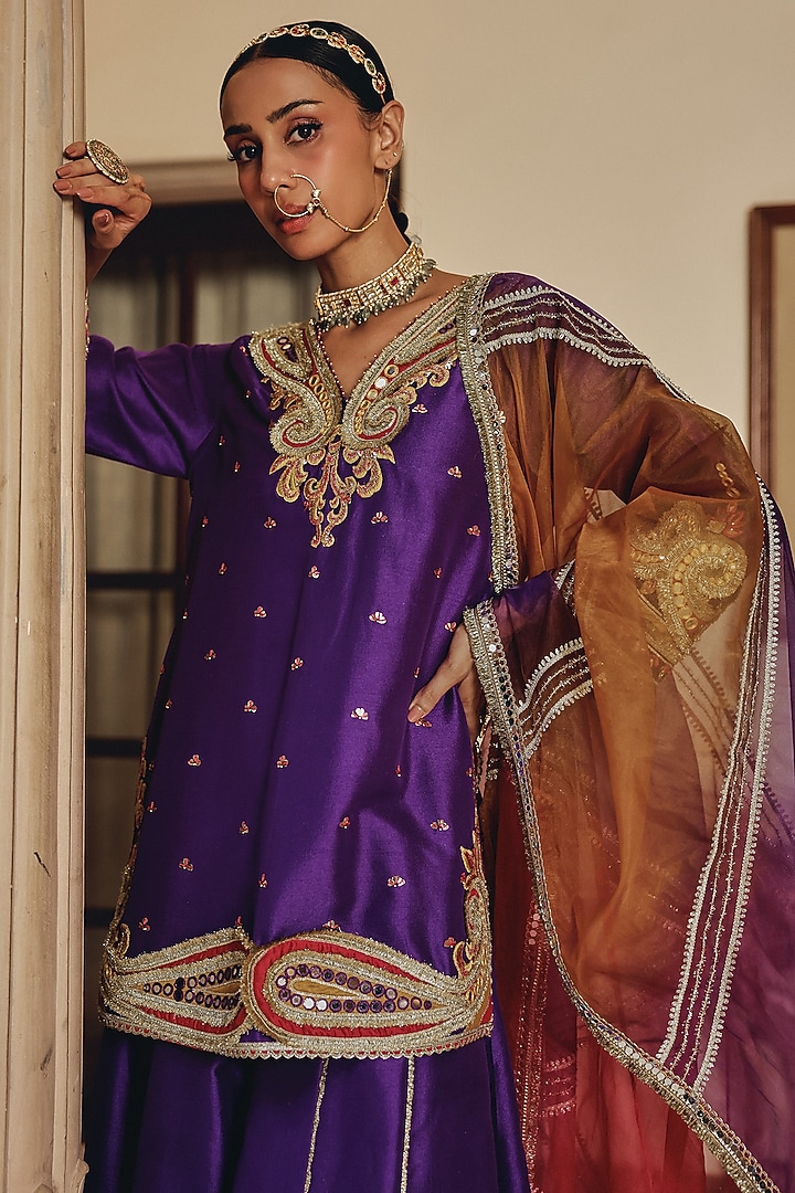 Royal Purple Tissue & Silk Blend Gharara Set by Ajiesh Oberoi at Pernia's Pop Up Shop