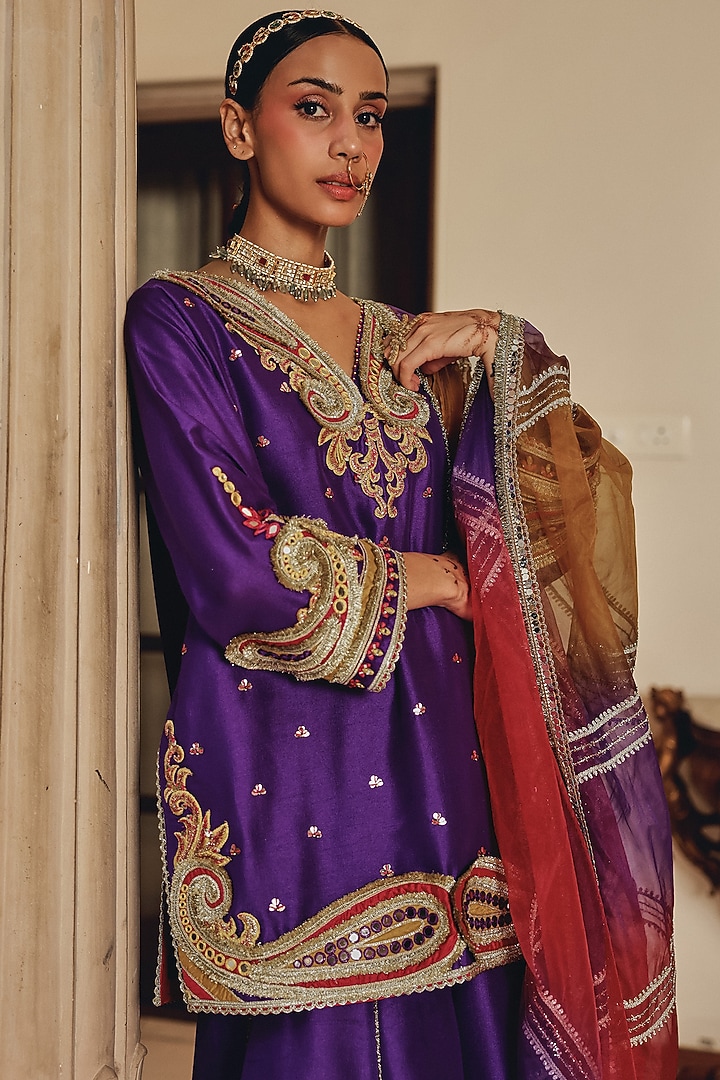 Royal Purple Tissue & Silk Blend Gharara Set by Ajiesh Oberoi at Pernia's Pop Up Shop