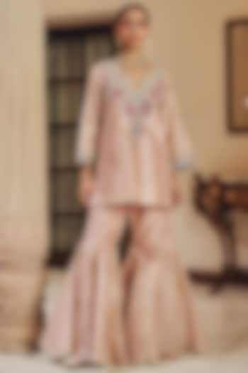 Rose Gold Zari Tissue Party Wear Sharara Set by Ajiesh Oberoi at Pernia's Pop Up Shop