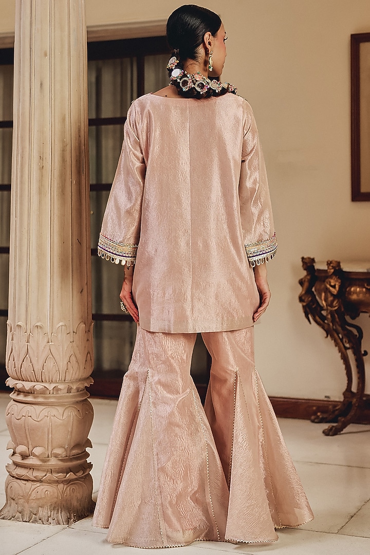 Rose Gold Zari Tissue Party Wear Sharara Set by Ajiesh Oberoi at Pernia's Pop Up Shop