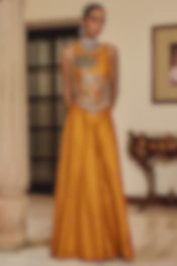 Mustard Silk Blend Party Wear Sharara Set by Ajiesh Oberoi at Pernia's Pop Up Shop