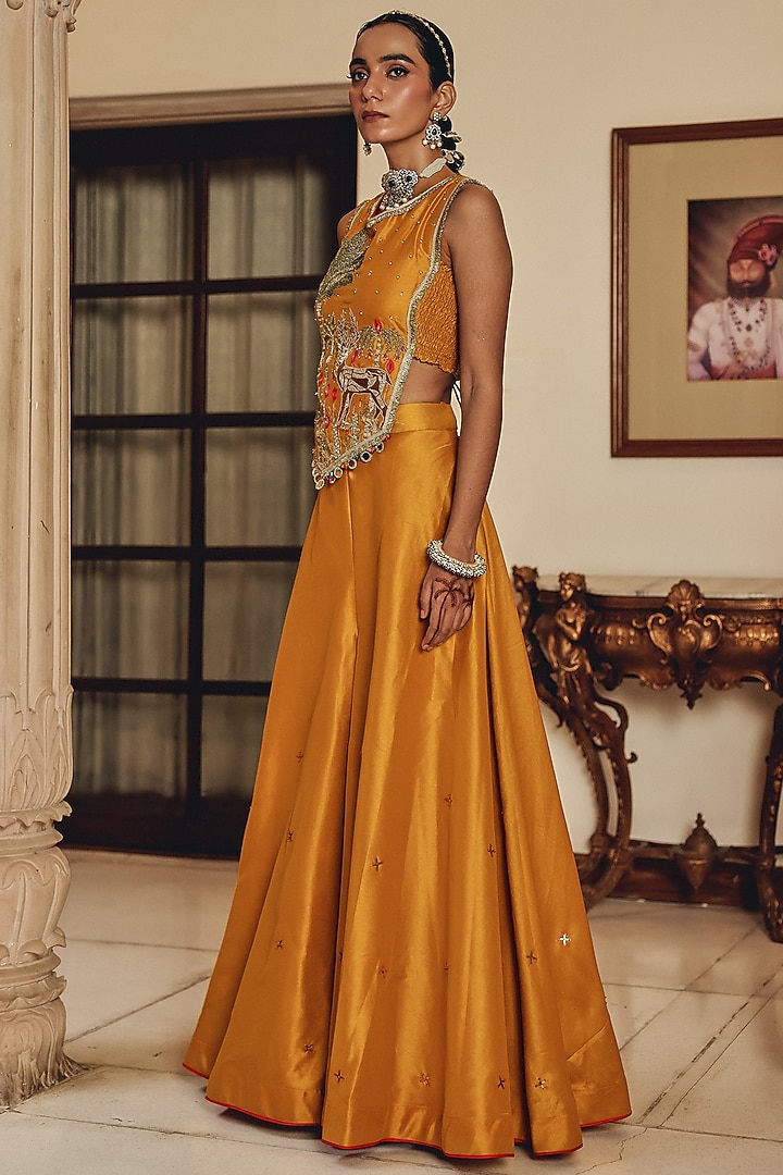 Mustard Silk Blend Party Wear Sharara Set by Ajiesh Oberoi at Pernia's Pop Up Shop