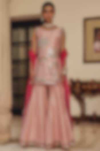 Blush Pink Silk Blend Wedding Sharara Set by Ajiesh Oberoi at Pernia's Pop Up Shop