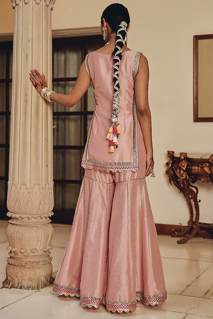 Blush Pink Silk Blend Wedding Sharara Set by Ajiesh Oberoi at Pernia's Pop Up Shop