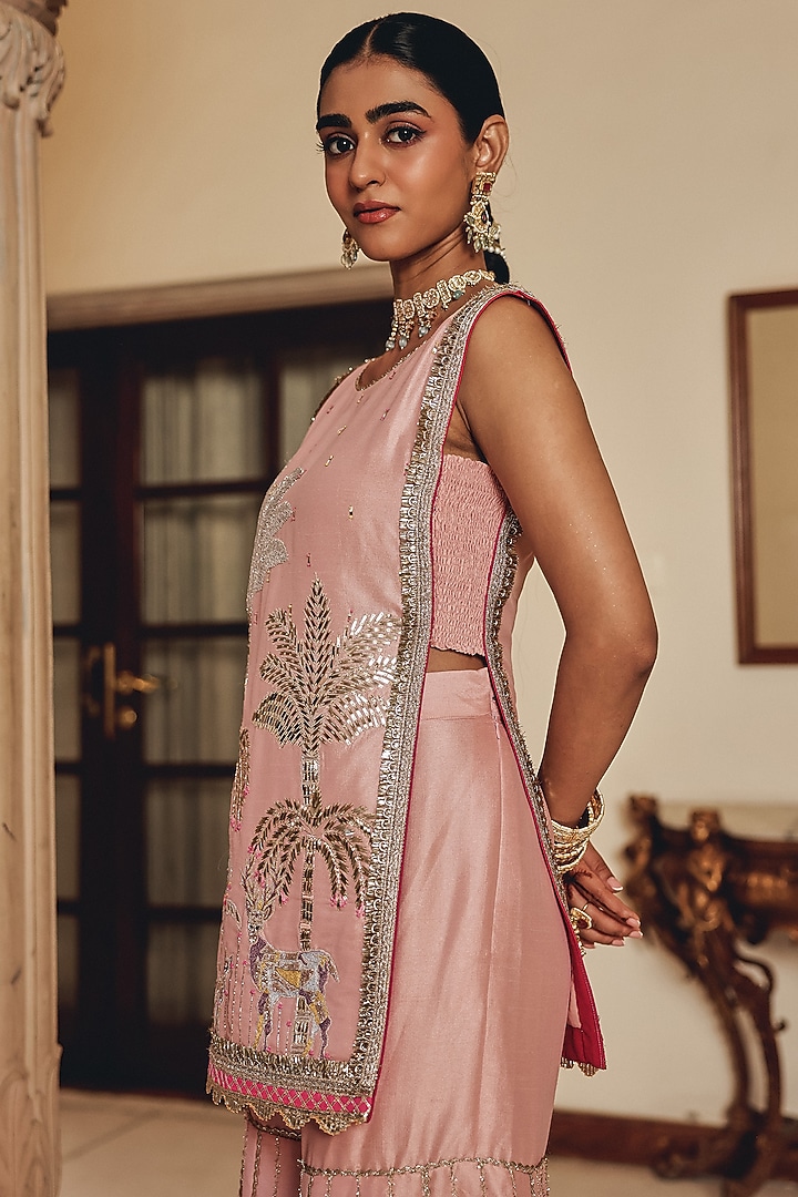 Blush Pink Silk Blend Wedding Sharara Set by Ajiesh Oberoi at Pernia's Pop Up Shop