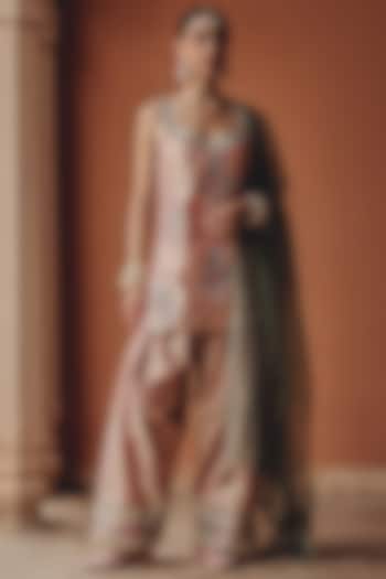 Soft Blush Pink Zari Tissue Floral Embroidered Kurta Set by Ajiesh Oberoi at Pernia's Pop Up Shop