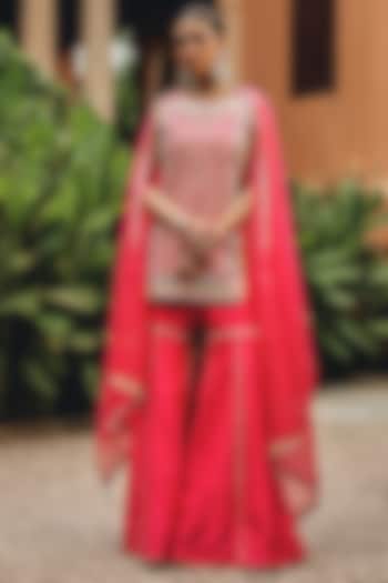 Rani Pink Silk Blend Gharara Set by Ajiesh Oberoi at Pernia's Pop Up Shop
