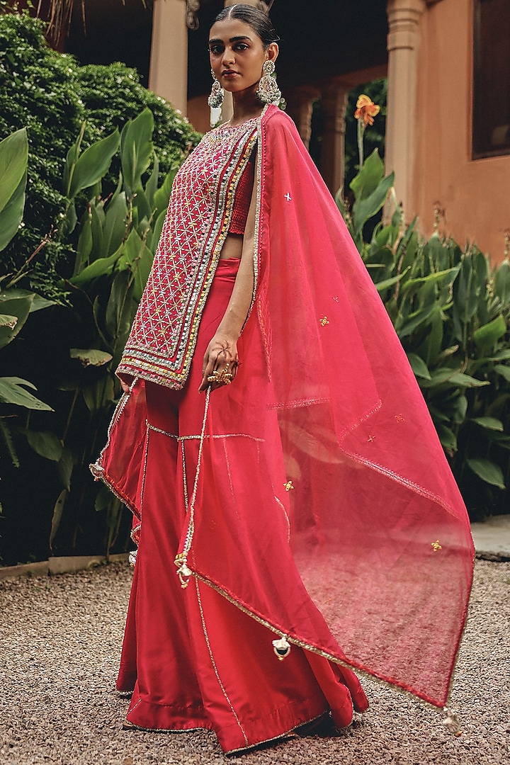 Rani Pink Silk Blend Gharara Set by Ajiesh Oberoi at Pernia's Pop Up Shop