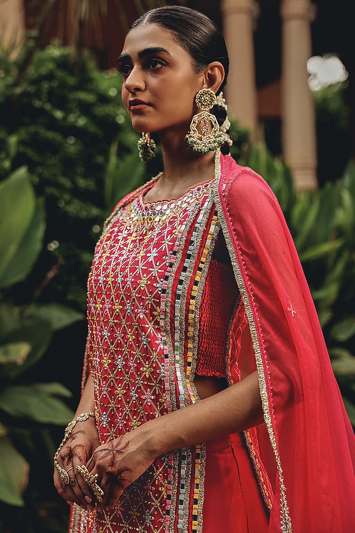 Rani Pink Silk Blend Gharara Set by Ajiesh Oberoi at Pernia's Pop Up Shop