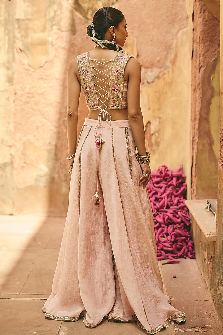 Blush Pink Crinkle Tissue & Organza Wedding Sharara Set by Ajiesh Oberoi at Pernia's Pop Up Shop